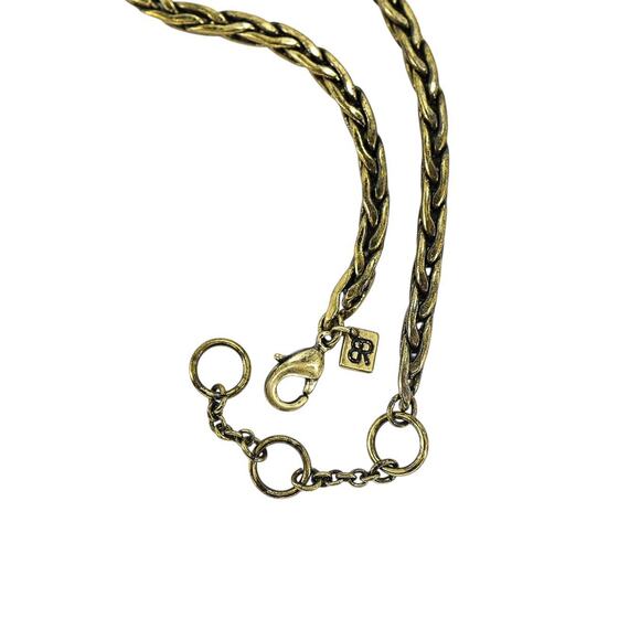 Banana Republic Wimsigoth Statement Necklace Brass Tone Navy Blue Rhinestones - Picture 9 of 9